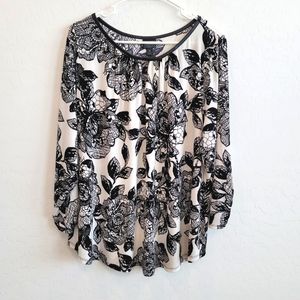 Worthington Black & White Floral print Blouse Top Women's Size 3X